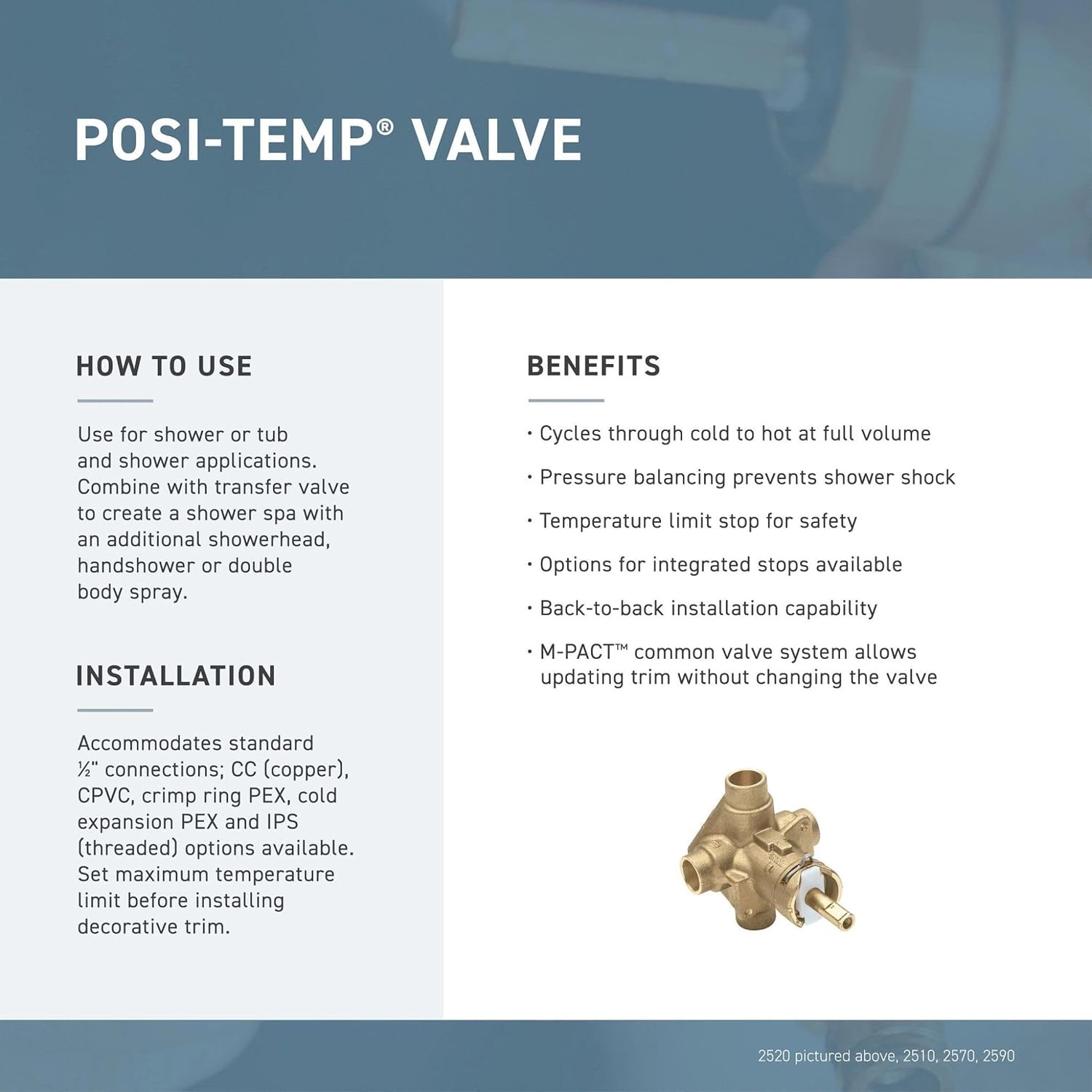 Moen Eva Brushed Nickel 1-Handle Posi-Temp Pressure Balancing Valve Trim Kit, Valve Required, T2131BN image 4