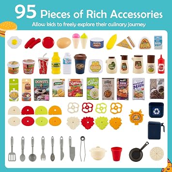 Costzon Kids Kitchen Playset, Little Chef Pretend Kitchenette Set w/Real Light, Sound, Steam, Stoves, Faucet & Sink, 95 PCS Accessories, Premium Plastic Play Kitchen for Toddler 3+ (Blue,Single Side)