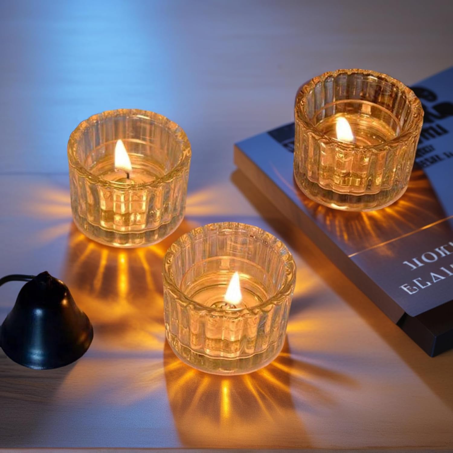 Clear Tea Light Candle Holders Set of 12, 5cm x 3.5cm Glass Tea Light Holders for Table Centerpiece, Mini Votive Candle Holders for Weddings, Birthday Parties, Home Decor, Table Decor