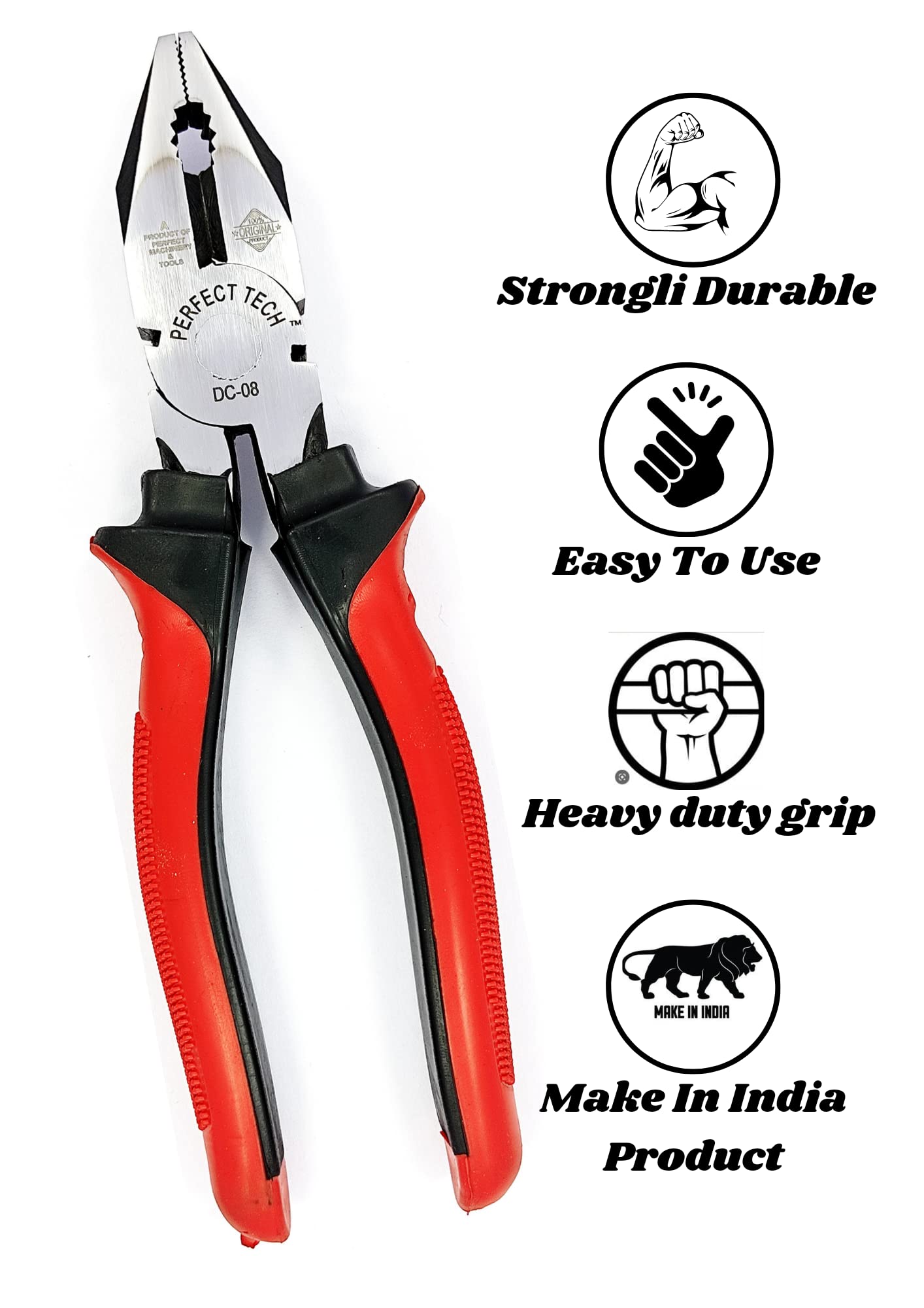 PERFECT TECH Combination Cutting Plier Set 2 Pcs | Anti Slip Grip | Spanner Cutting | Plier Tool Kit | Pliers original | 205MM/ 8 Inch | Phosphate Finishing | Sturdy Steel Insulated Lineman 3