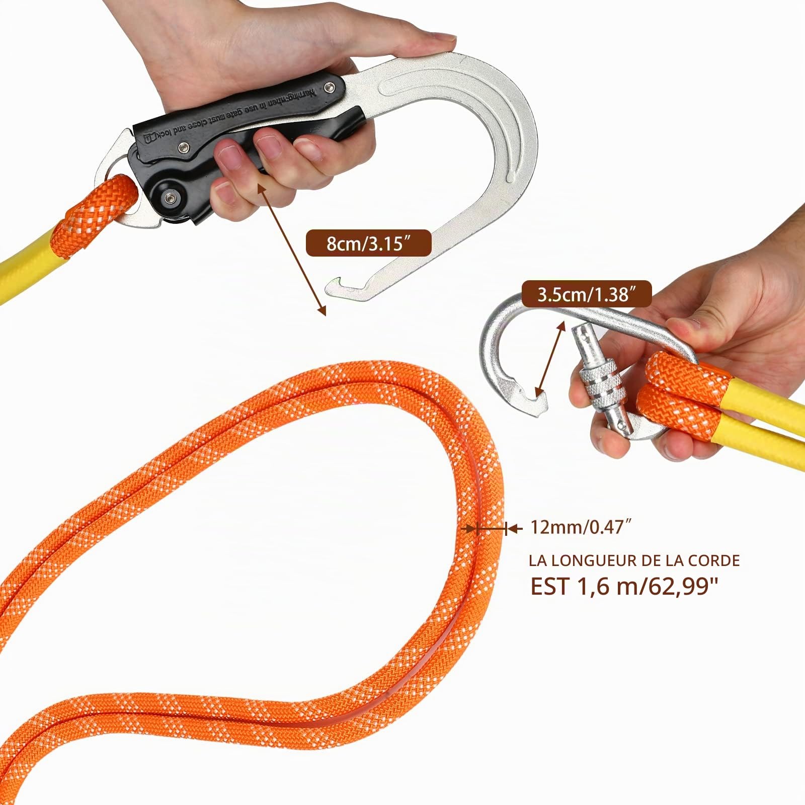 MENAYODA Corde de sécurité anti-chute, laisse de sécurité professionnelle, outil anti-chute pour l'alpinisme, travaux de grande hauteur (1,6 m)