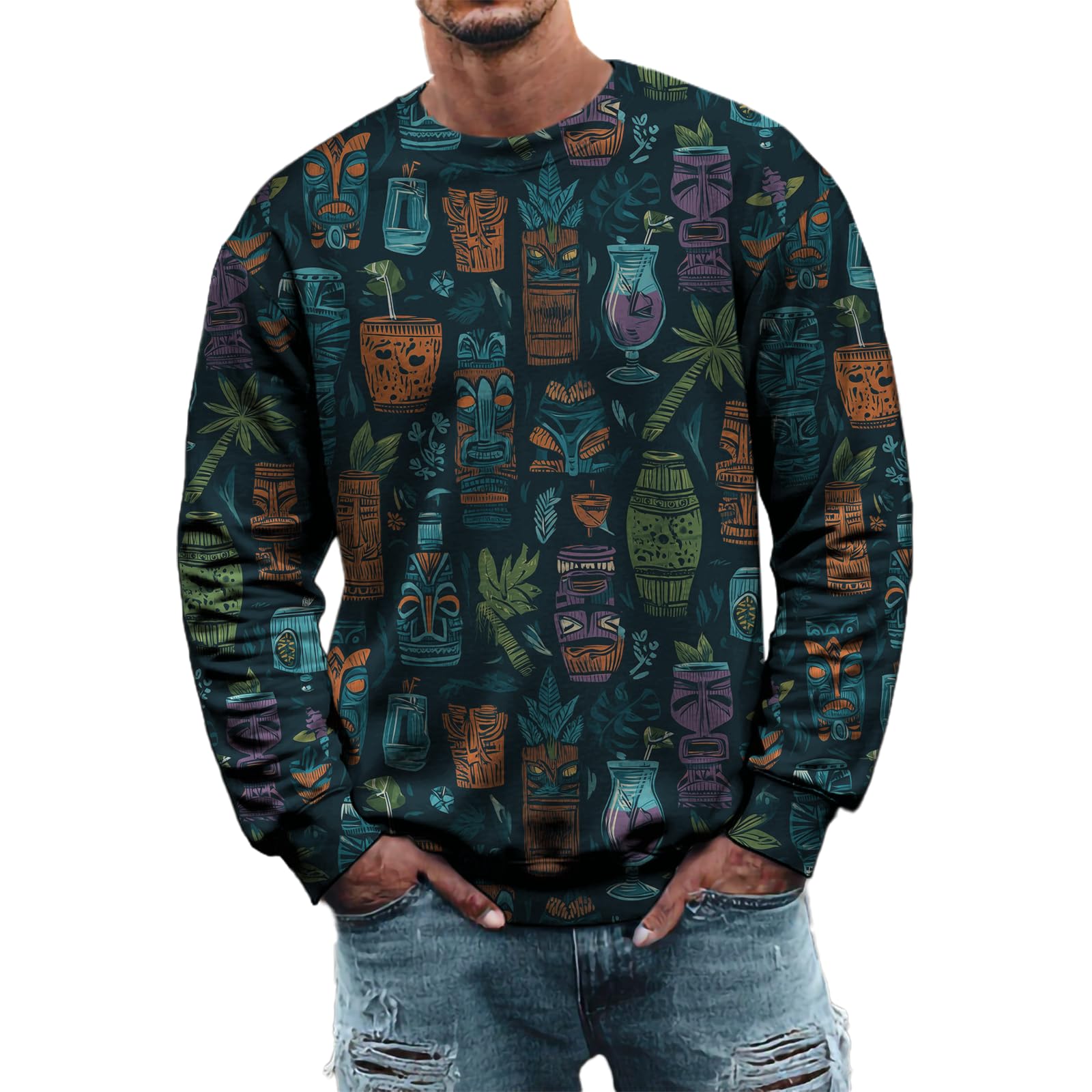 MARSVOVO Mens Sweatshirts Crewneck Baggy Plus Size Lightweight Fashion Sweatshirt Pullover Long Sleeve Fall Clothes