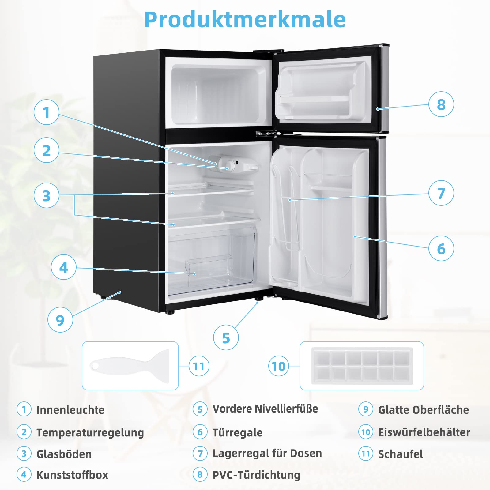 COSTWAY 90L Kühlschrank mit 27L Gefrierfach Kühl-Gefrier-Kombination Standkühlschrank Gefrierschrank mini Kühlschrank (grau)
