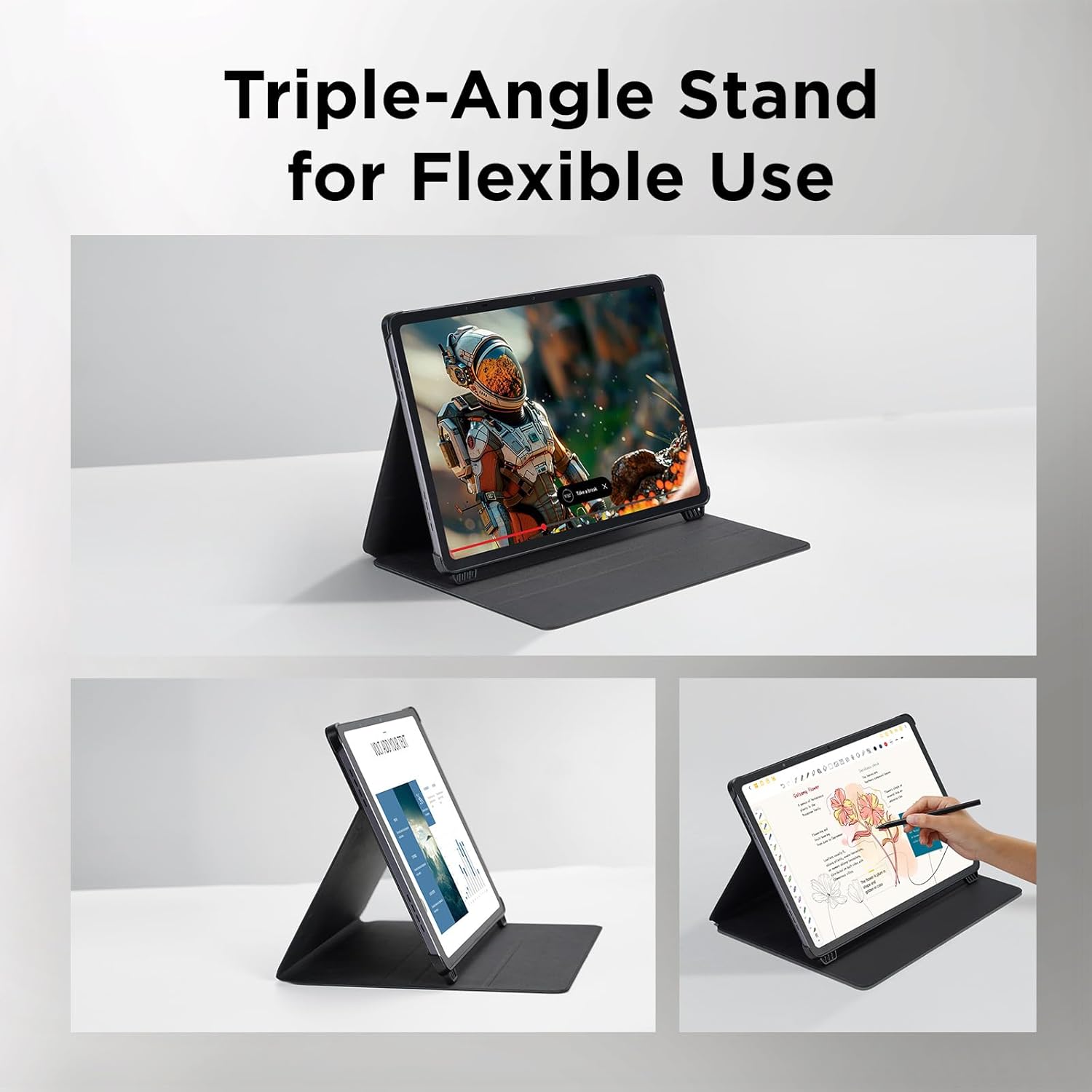TCL Tablet Case for NXTPAPER 14, Slim PU Leather Flip Cover with 3 Adjustable Angles, Magnetic Stylus Attachment Design, Auto Sleep/Wake, Black