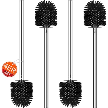 EINESIN Toilet Brush Silicone Toilet Brush Replacement Brush with Stainless Steel Handle Diameter 7 cm Black Silicone Pack of 4