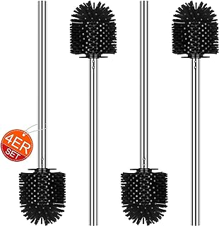 EINESIN Toilet Brush, Silicone, Toilet Brush, Replacement Brush with Stainless Steel Handle, Diameter 7 cm, Black (Silicone, Pack of 4) Silicone 4 Stück