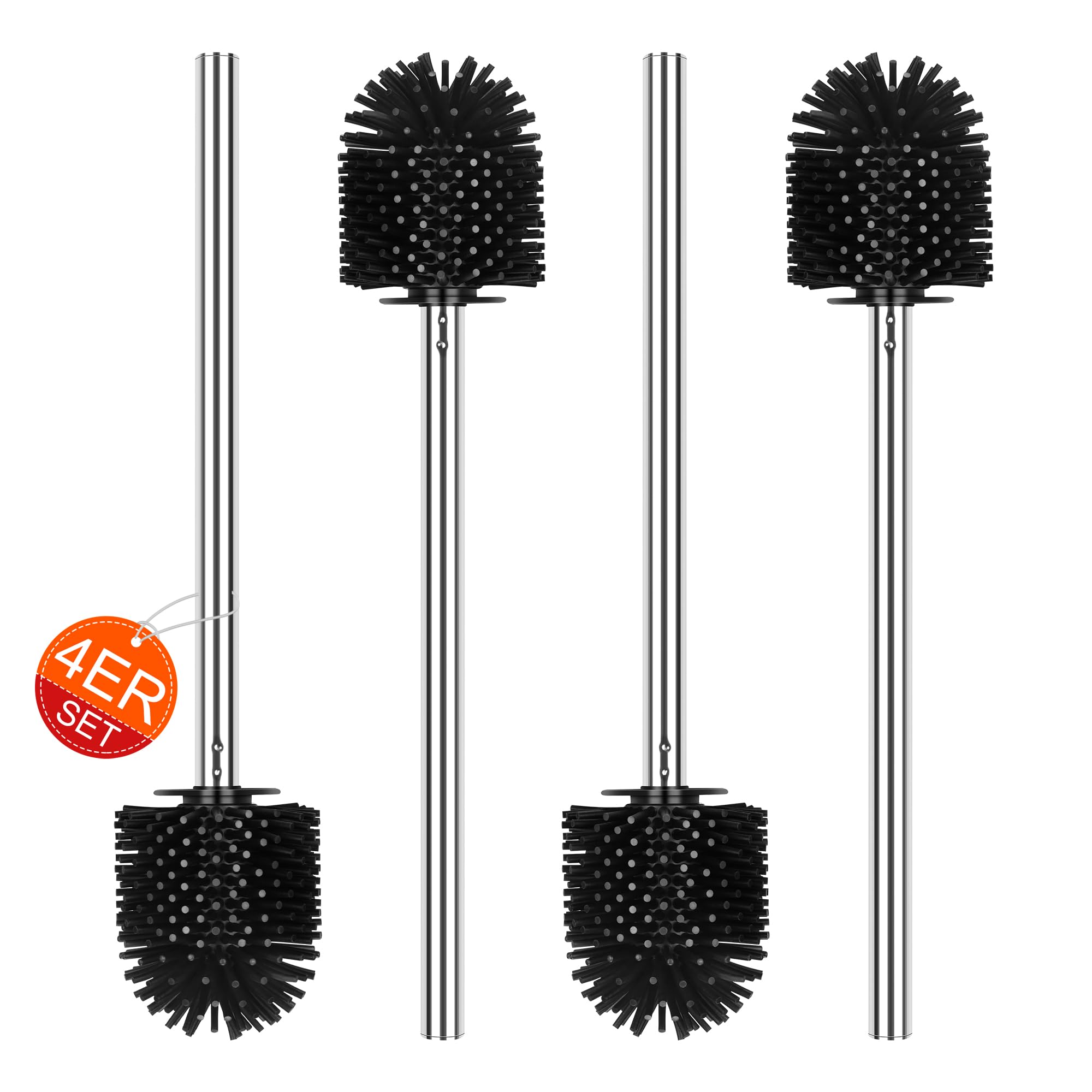 EINESIN klobürste Silikon, WC-Bürste Toilettenbürste Klobürsten Ersatz-Bürste mit Edelstahlstiel, Ø 7 cm, Schwarz (Silikon, 4 Stück)