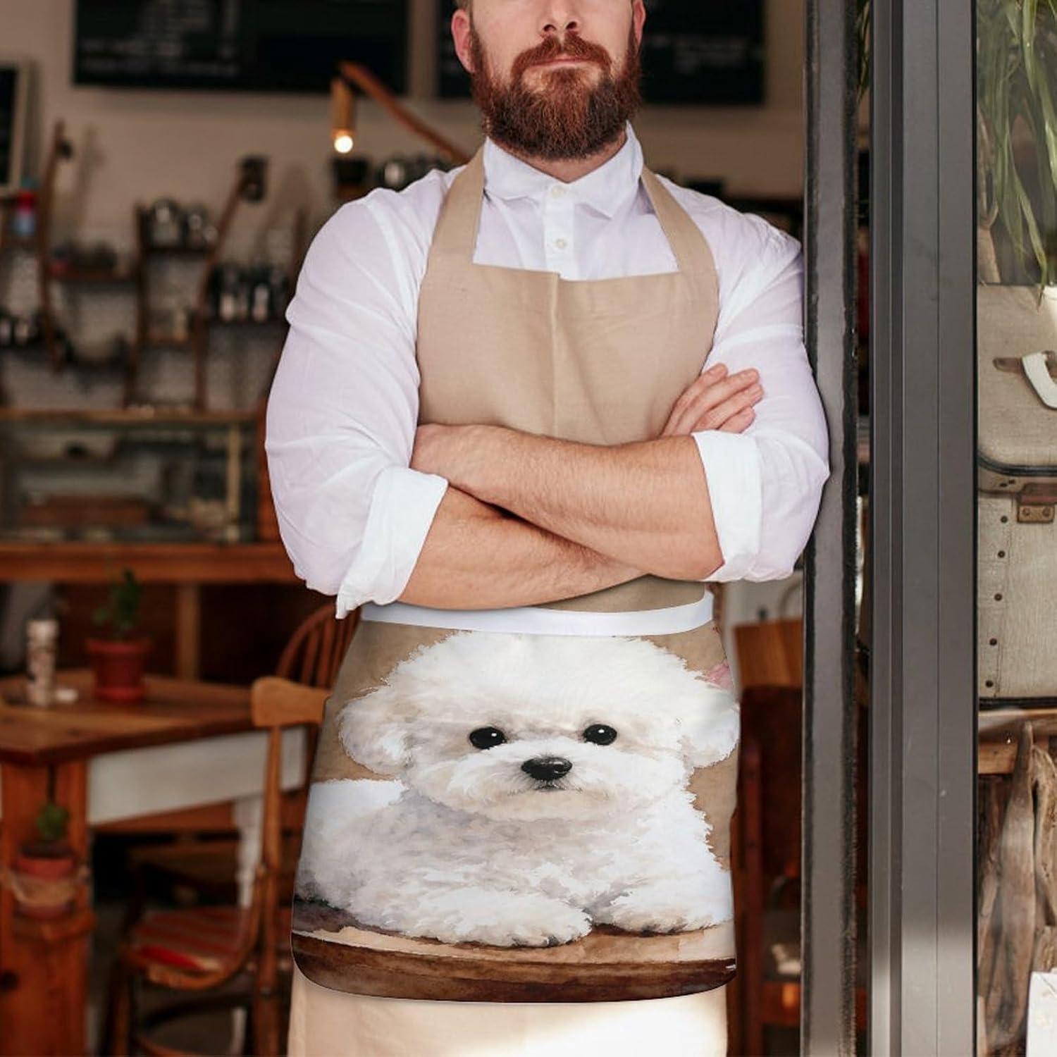 Puppy Dog Apron Waterproof Chef Works Half Bistro Server Apron Adjustable Waist Half Apron With Pockets for Men Women Soft Cooking Apron