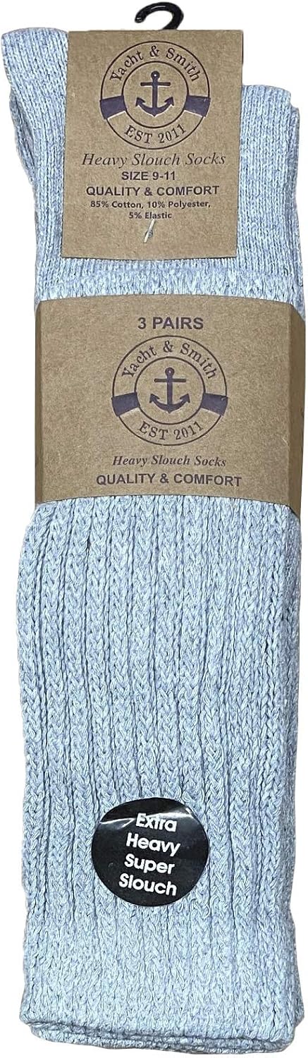 Yacht & Smith 6 Pairs and 12 Pairs Men's Cotton Extra Heavy Slouch Socks, Boot Sock, Bulk Thick Socks
