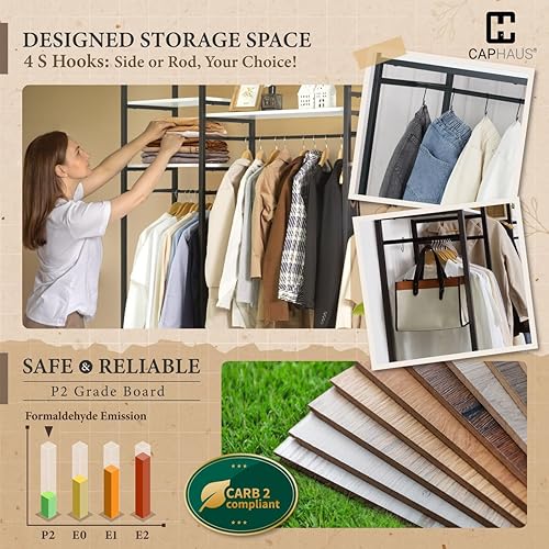 Miniatura 5 de CAPHAUS Perchero de ropa de capacidad de 913 libras para colgar ropa, armario abierto resistente con varillas para colgar, organizador de armario