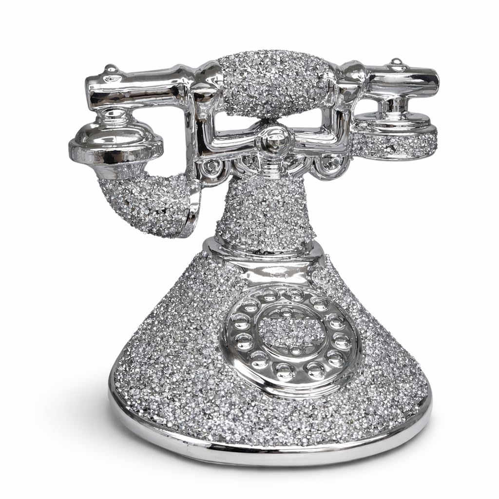 Segoy Silver Romany Crushed Diamond Telephone Crystal Shelf Ornament Bling - 25Cm