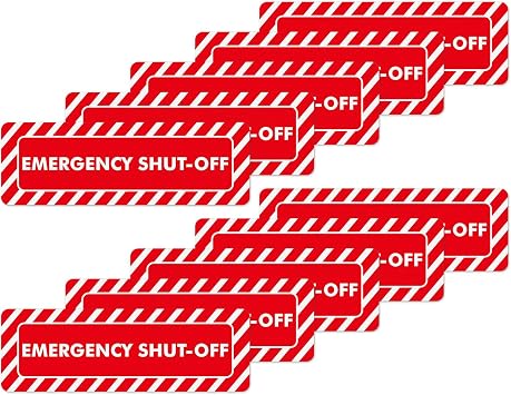 10 Pack Emergency Shut-Off Sticker 62 Inches Warning Safety Sign Self Adhesive Vinyl Waterproof Label for Car Factory Valve Machinery
