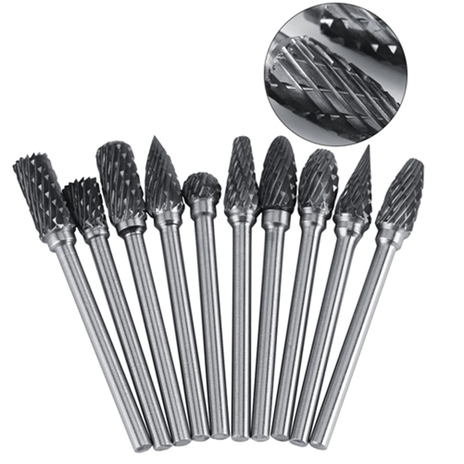 Jeu de Fraises Carbure 10 Pièces Tête 3mm Tige 6mm Double Cut en Acier Tungstène pour Gravure Métal Polissage Découpage Artisans Ateliers Bricolage Professionnels