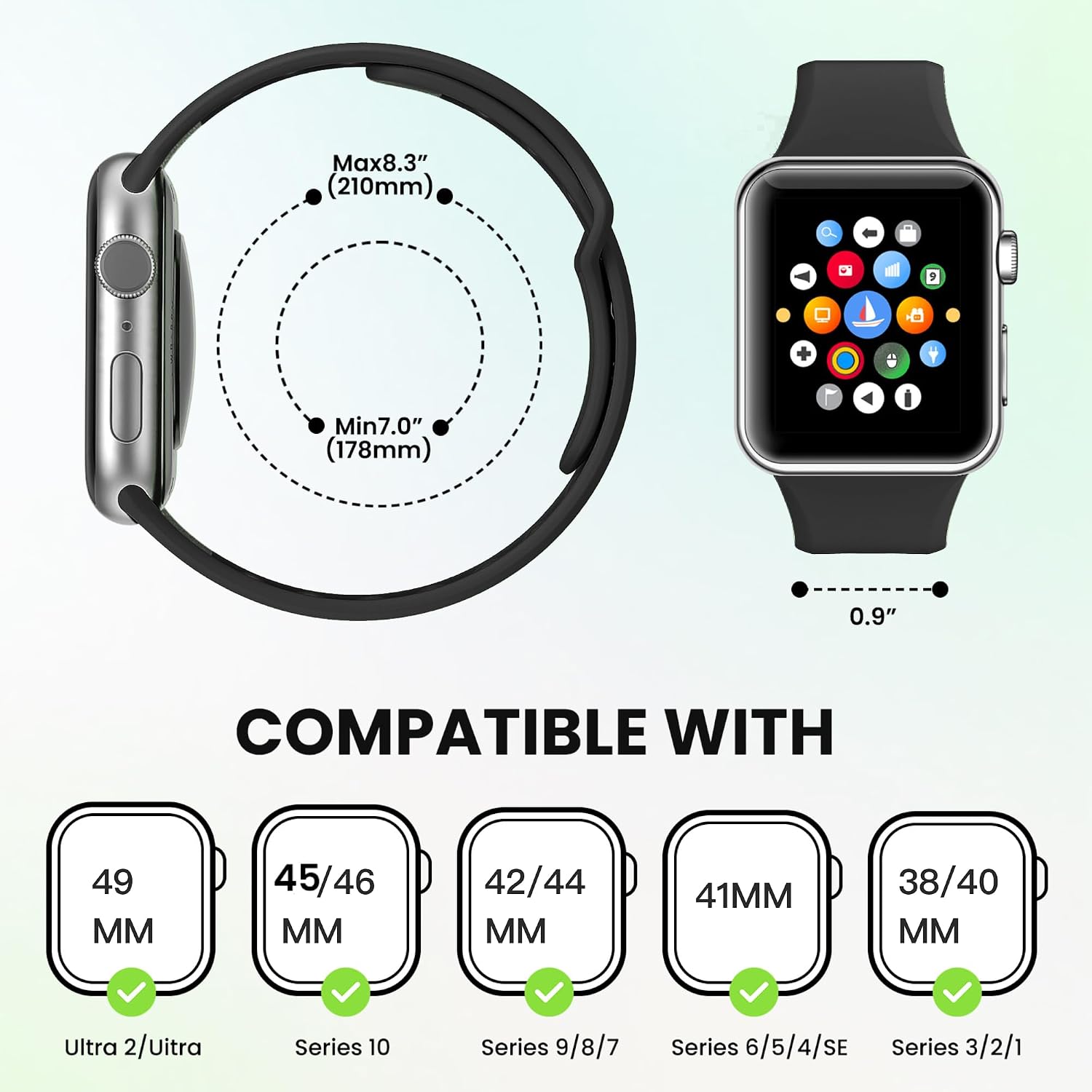 12 Pack Sport Bands Compatible with Apple Watch Band 38mm 40mm 41mm 42mm 44mm 45mm 46mm 49mm for Women Men,Soft Wristband Silicone Strap for iWatch Bands Series 11 10 9 8 7 6 5 4 3 2 1 Ultra SE