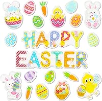 Vista 1 de Whaline Pegatinas de gel grueso para Pascua, huevos de Pascua, conejo, pollo, feliz Pascua, ventana, calcomanías para Pascua, niños pequeños, hogar