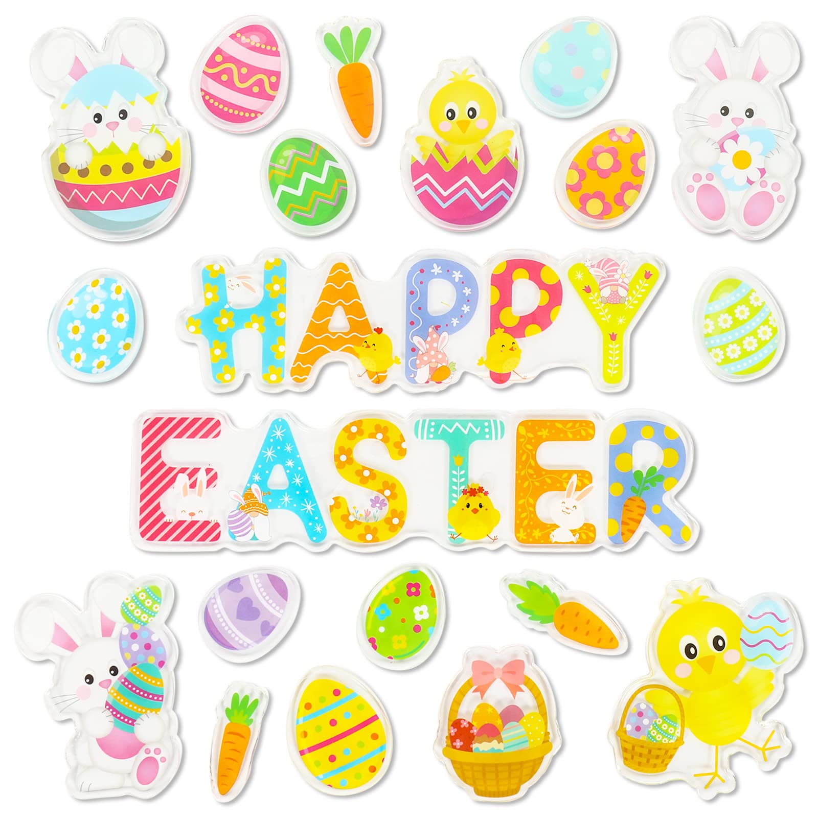 Whaline 40Pcs Easter Thick Gel Clings Easter Eggs Bunny Chicken Happy Easter Window Gel Decals Stickers for Easter Toddlers Home Classroom Nursery Refrigerators Door Window Mirrors