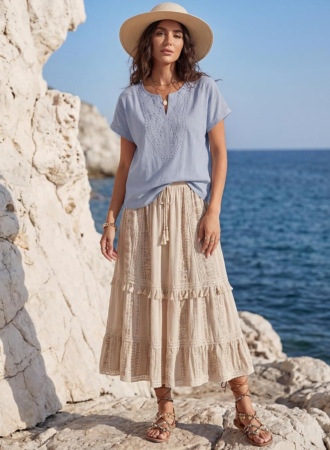 EVALESS Womens Tops Summer Trendy Dressy Casual Boho V Neck Short Sleeve Shirts Work Business Cute Loose Blouses - Image 5