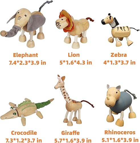 Miniatura 5 de Figuras de animales de madera flexibles, juguetes de animales de madera natural suave, animales de safari de la selva, juguetes de aprendizaje