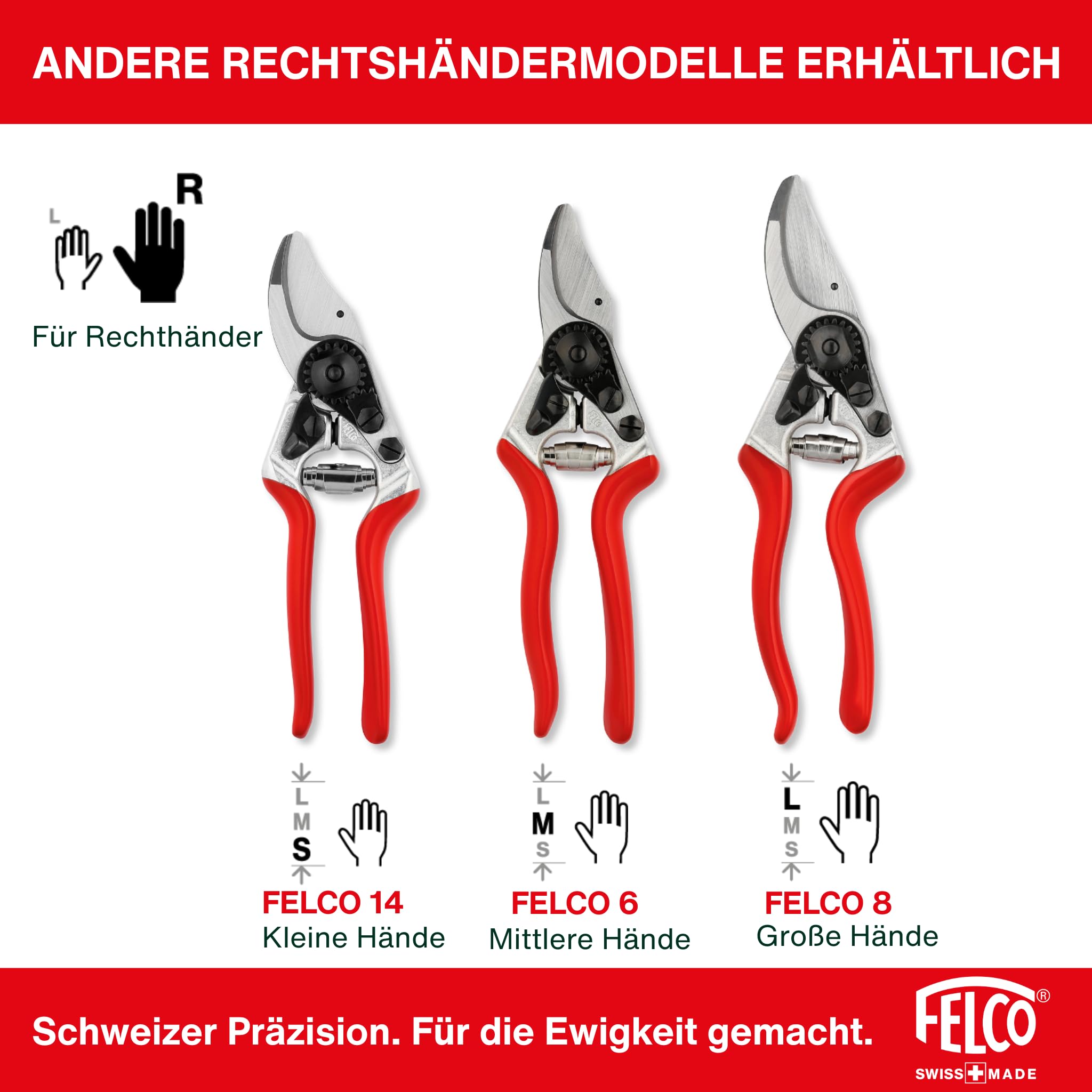 FELCO 4 Bypass-Gartenschere für Rechtshänder mit großen Händen, 25 mm