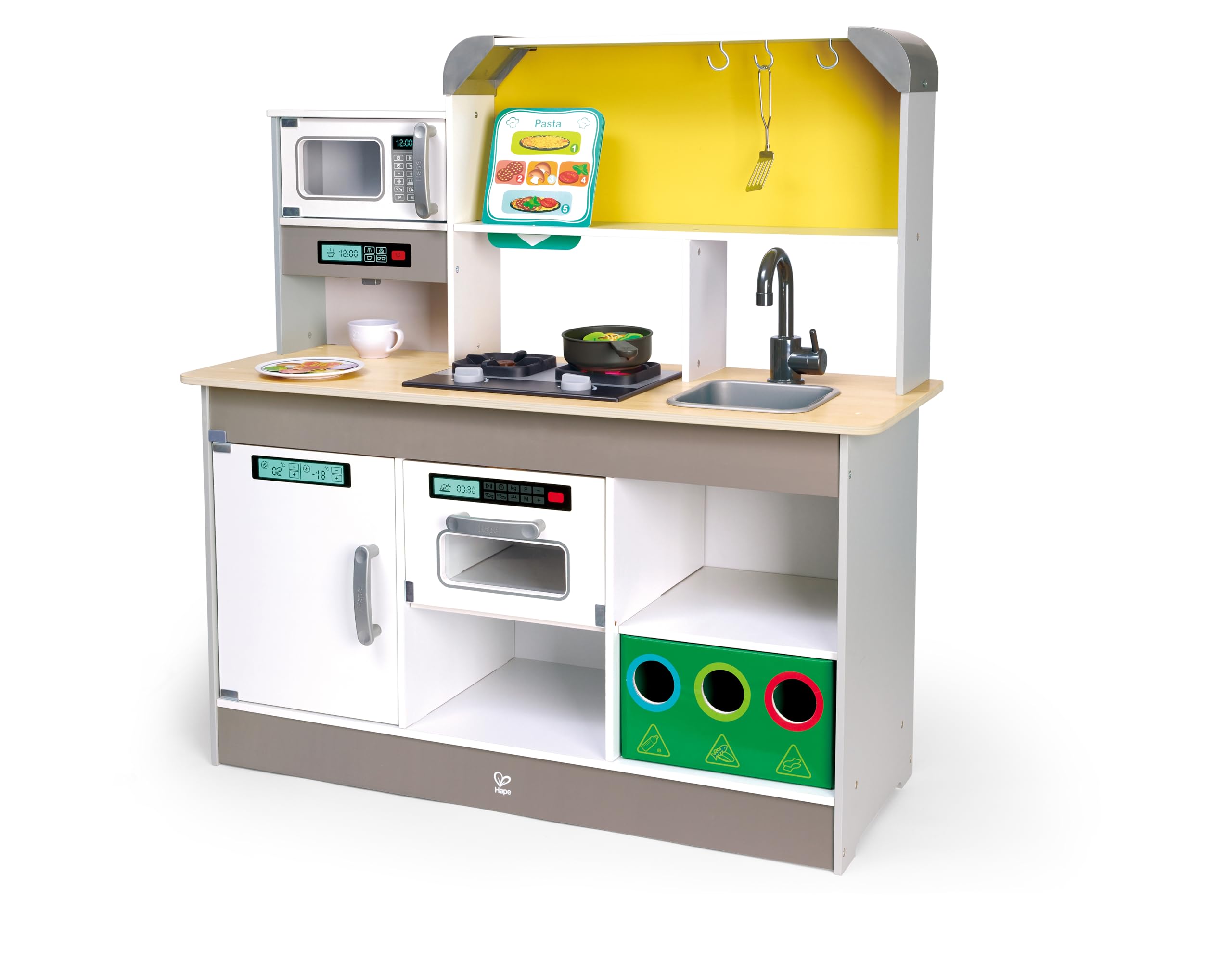 Hape Deluxe Spielküche mit Mikrowelle - Holz Kinderküche, Spielküche mit Zubehör, Herd, Backofen & Spüle, Fördert Rollenspiel & Kreativität, für Kinder ab 3 Jahren