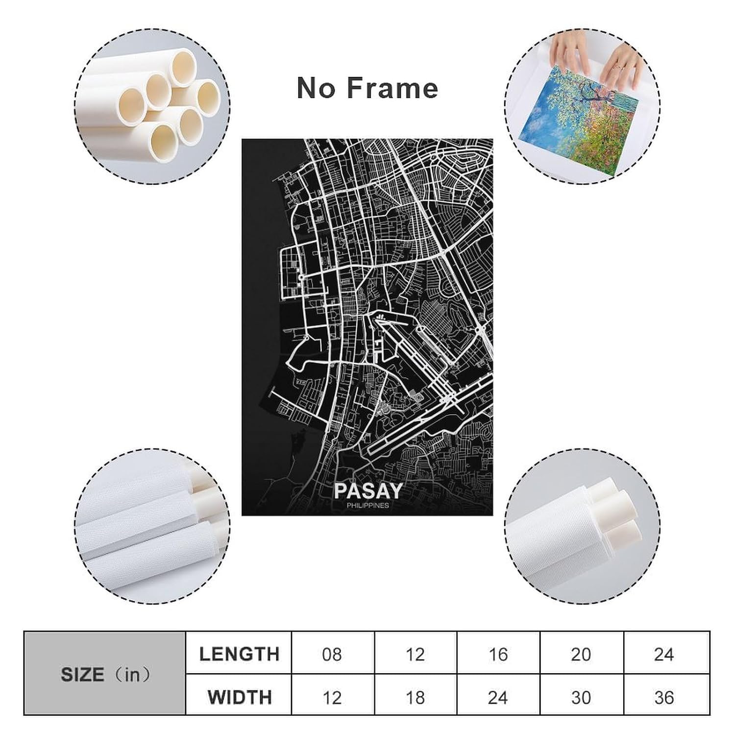 ZLEIZ Pasay City Philippines Map Poster Black And White Hometown City Print Modern Home Canvas Art Wall Decor Posters Home Bar Restaurant Garage Cafe Logo Gift 24x36inch(60x90cm)