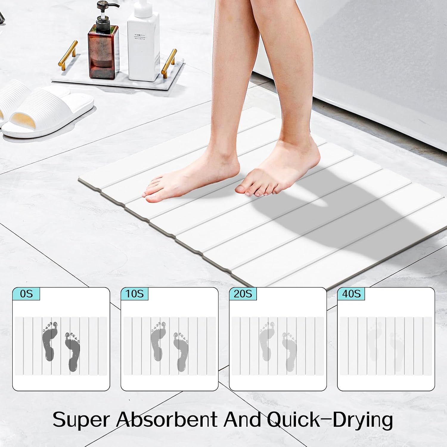 Cuckan 2 Pack Foldable Stone Bath Mats for Bathroom Super Absorbent Diatomaceous Earth Bath Mat Quick Dry Bath Rug Drying Mats with Non Slip Shower Rug Tub Shower Mat