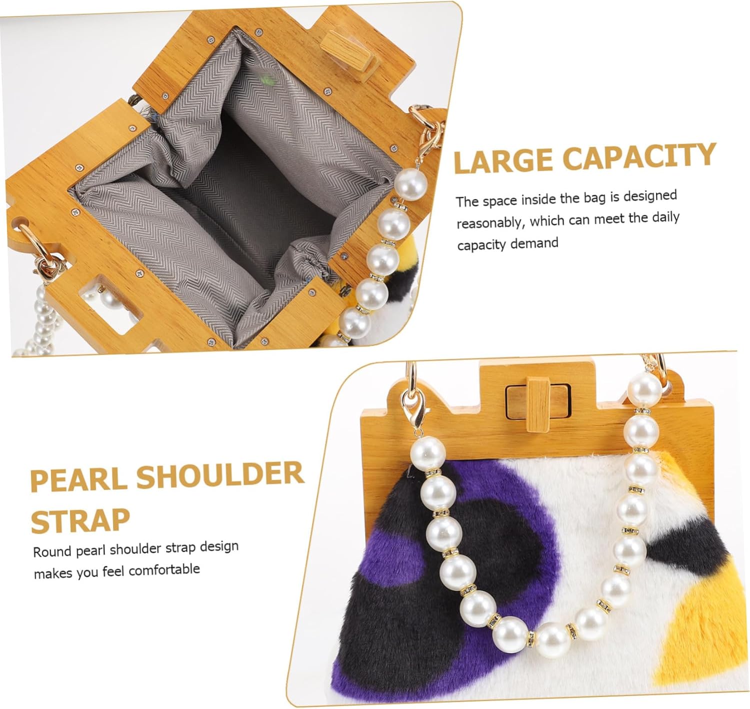 VALICLUD 1pc Creative Plush Handbag Beaded Chain Storage Bag for Shopping Travel and Daily Use Random Color