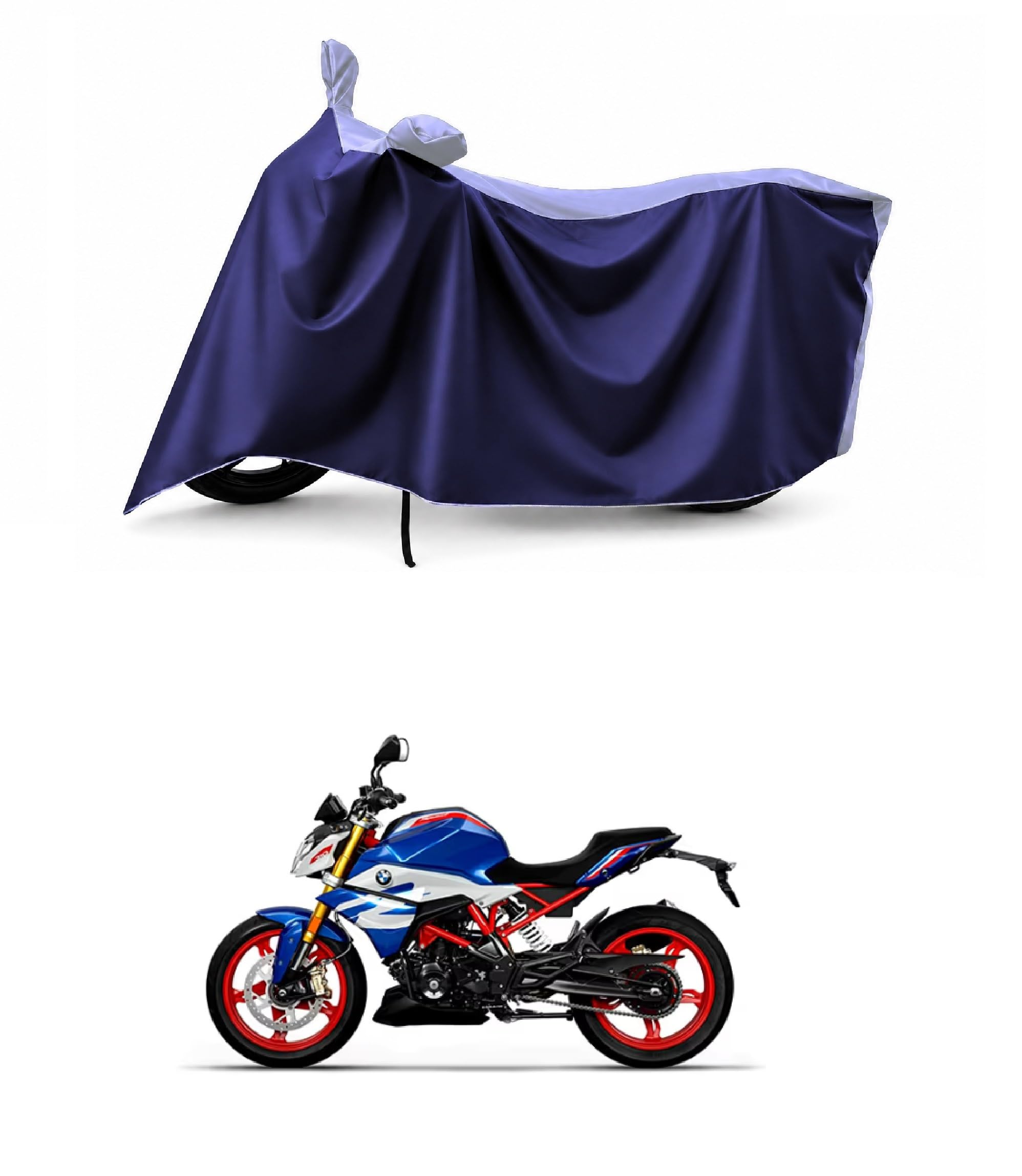 Two Wheeler - Bike Cover for G 310 R - G 310 R Bike Cover with Water-Resistant and Dust Proof Premium 210T Fabric_Gray Stripe_Navy Body-image-25