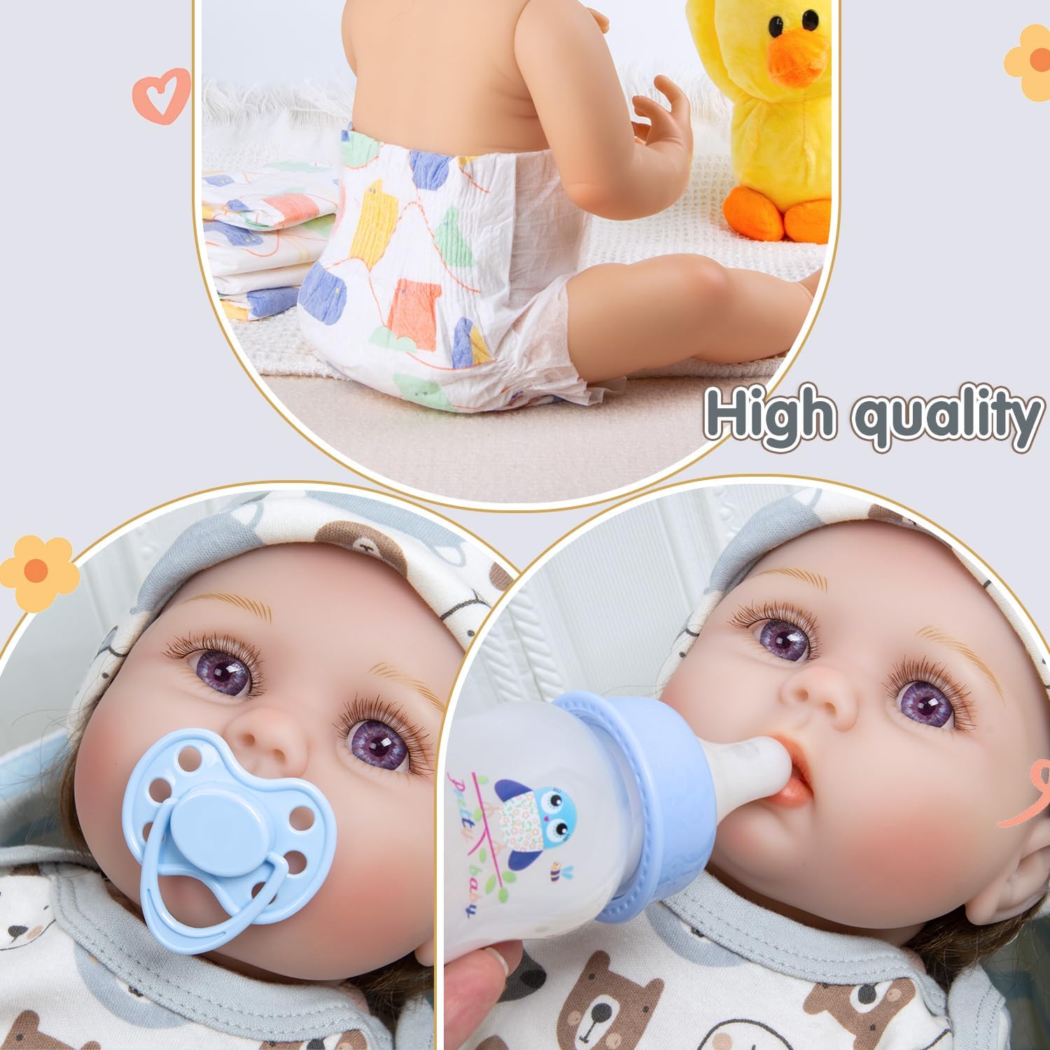 12 Pcs Reborn Baby Doll Clothes Set for 17-22 Inch Babydolls, Eazy Bear Reborn Baby Doll Clothes and Accessories with Plush-Finish Backpack, Beer hat, and Clothes for Realistic Babydolls