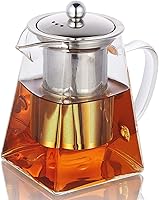 Vista 1 de Tetera de vidrio de 11.8 onzas con infusor, vidrio de borosilicato, 11.8 fl oz, transparente, acero inoxidable, apta para lavavajillas
