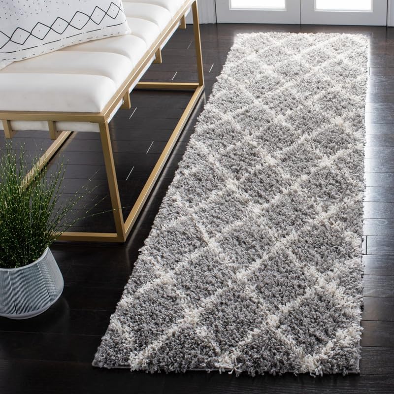 Image of SAGON Anti-Skid Shaggy Carpet Rug for Home | Ultra-Soft Plush Floor Mat for Living Room & Bedroom | Non-Slip, High-Density, Cozy Luxury Decor| 1.6 x 4 Feet Silver Ivory Box