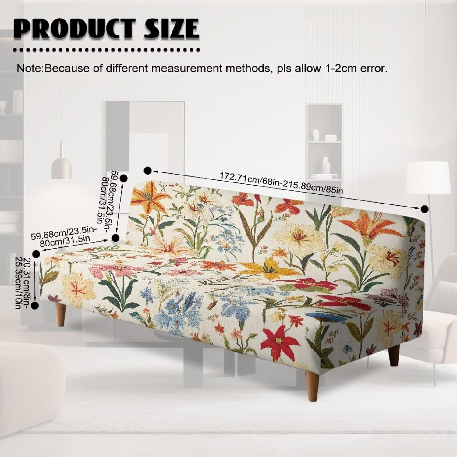 Merkmak Hibiscus Flower Armless Futon Seat Cushion Cover Non-Slip Stretch Couch Cushion Cover with Elastic Band for Living Room Bedroom Hotel Furniture Protector Indoor Sofa Bed Slipcover