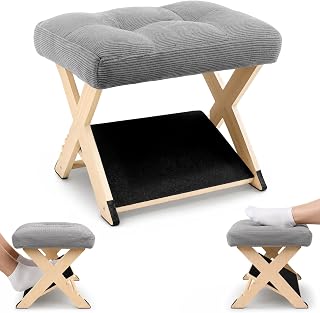 Foot Rest Under Desk 3-Level Adjustable Under Desk Footrest w/Non-Slip EVA & Floor Pads Ergonomic Wooden Foot Stool for Posture & Leg Relief - Ideal for Office Workers Gamers Home Use