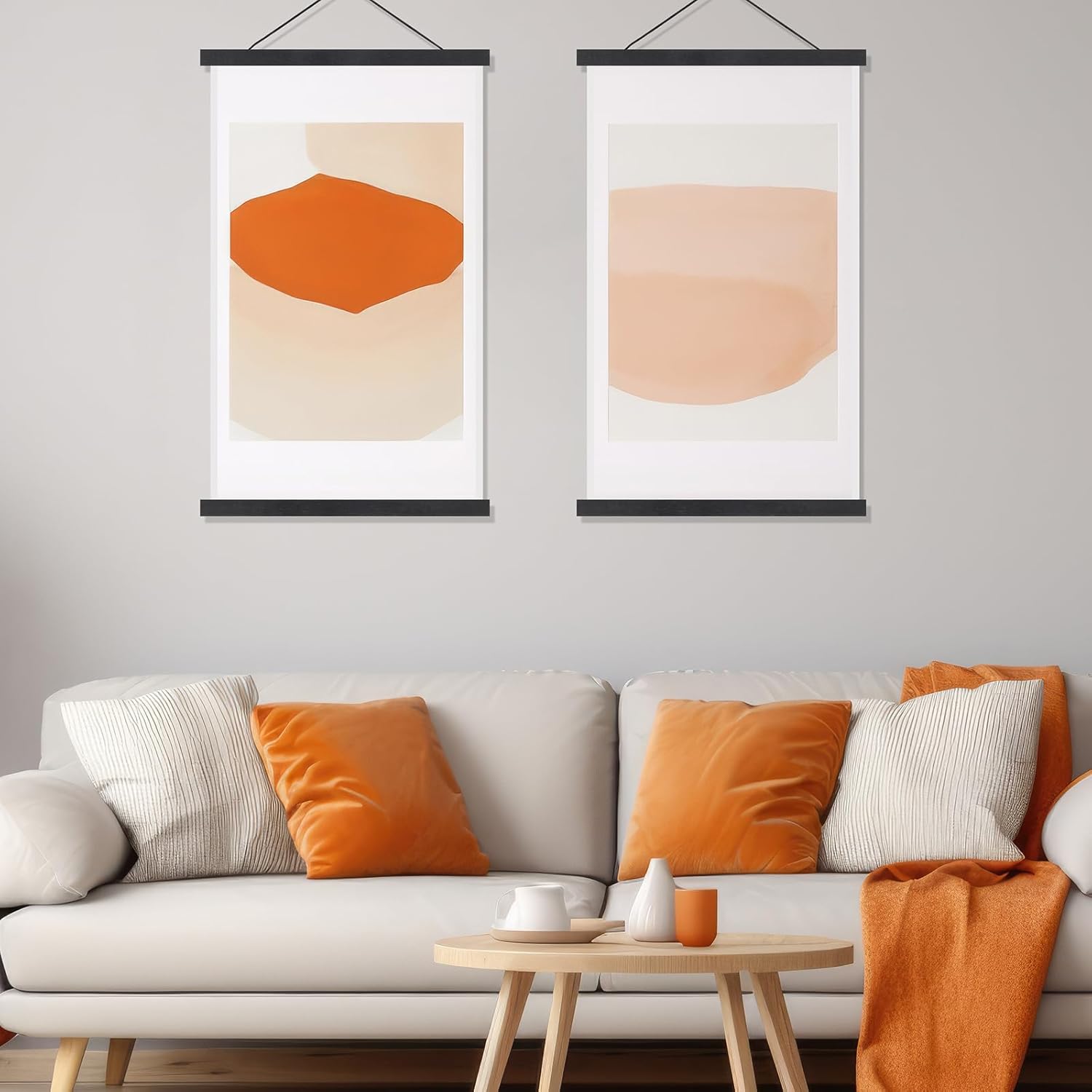 Kanayu 6 Pack Magnetic Poster Frame Hanger Light Wooden Frames for Teak Wooden Poster Hanging Kit for Walls Maps Prints Photos Pictures Canvas Artwork Display(16 Inch,Black)