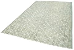 69 x 104 - 207 x 315 Cm Geometric Carpet Green Geometric Bohemian Wool Cotton Handmade Handknotted Vintage