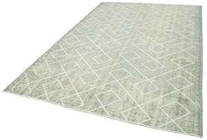 69 x 104 - 207 x 315 Cm Geometric Carpet Green Geometric Bohemian Wool Cotton Handmade Handknotted Vintage