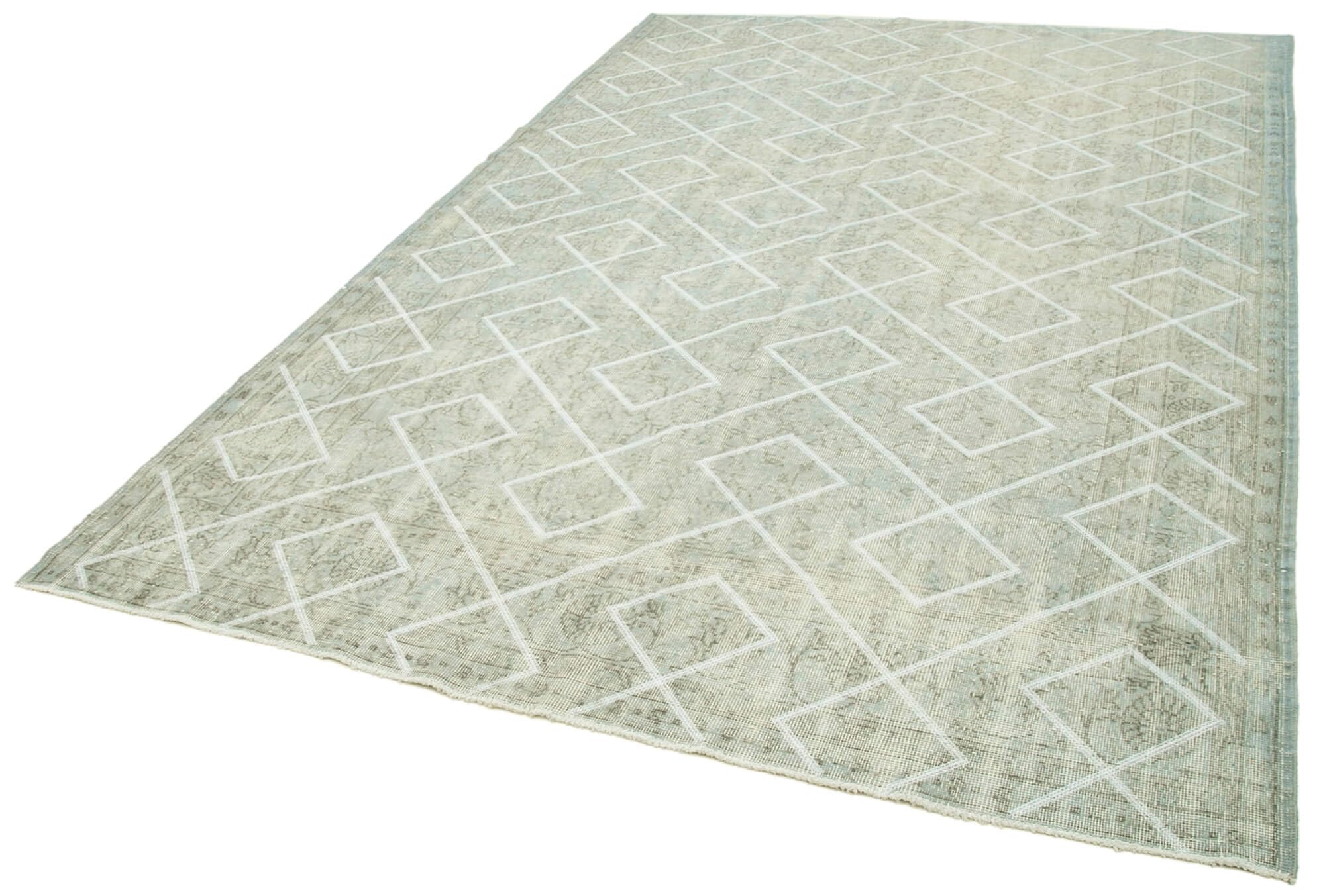 69 x 104 - 207 x 315 Cm Geometric Carpet Green Geometric Bohemian Wool Cotton Handmade Handknotted Vintage