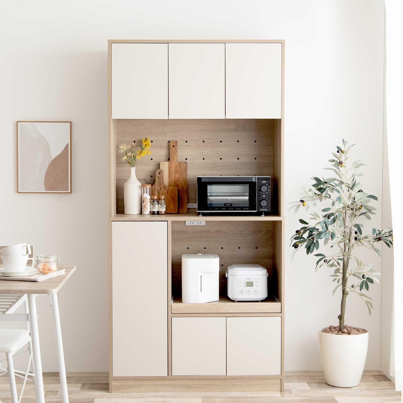 Amazon｜家具350 キッチン収納 90×45×180cm 食器棚 レンジ台 キッチン