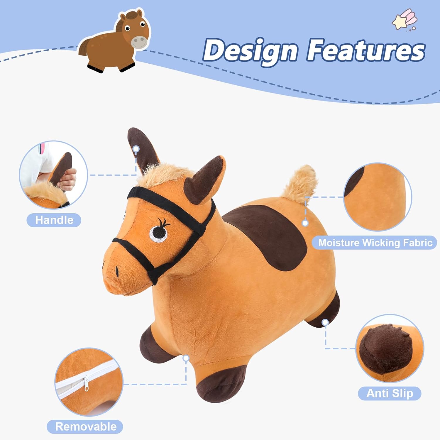 Bouncy Hopper Cow & Horse 2 PCS, Inflatable Hopping Outdoor Ride on Bouncy Animal Play Toys with Pump, Birthday for Kids, Toddlers, Boys, Girls 3 4 5 6 Years Old