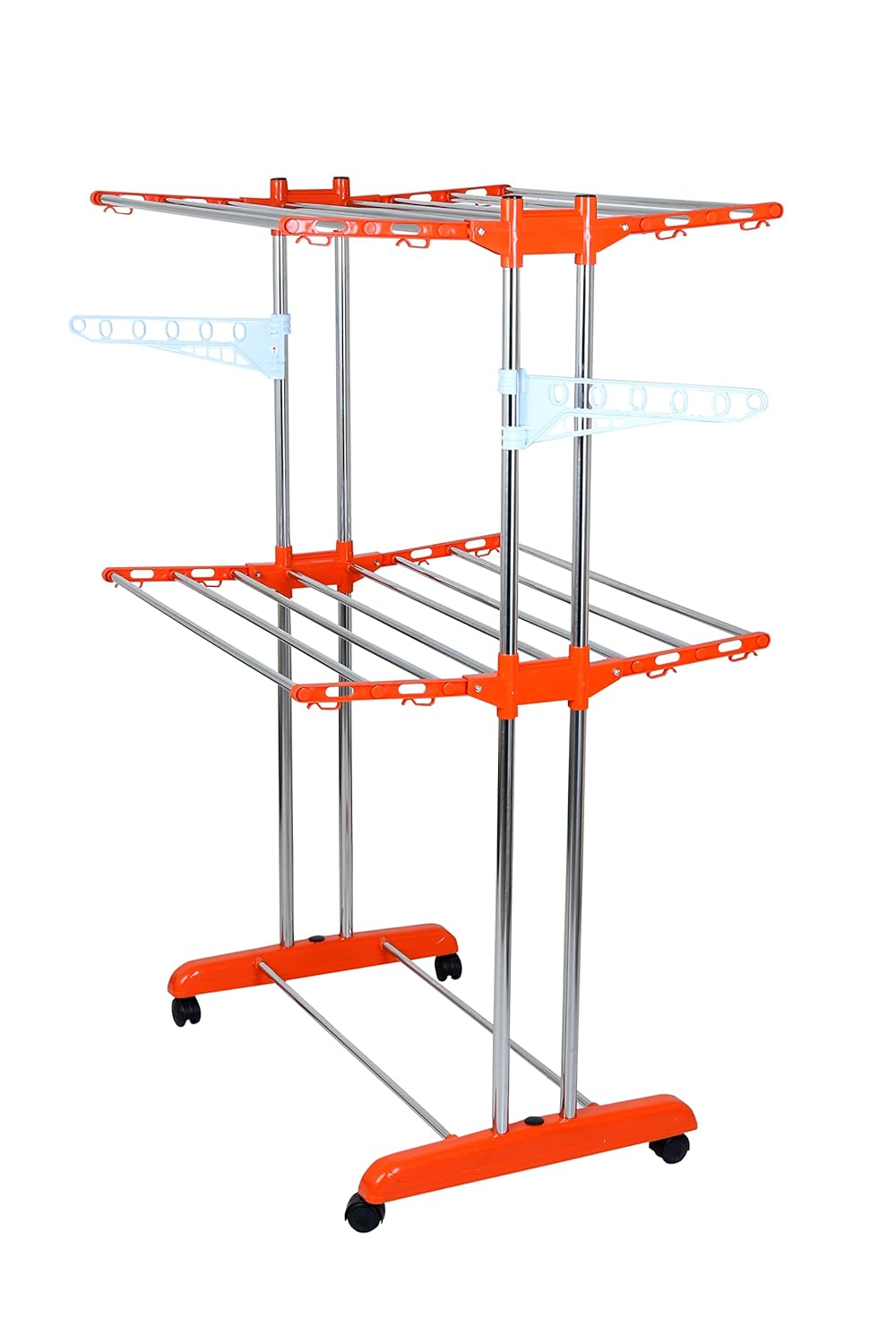 Mega stand Mega Clothing Stand|Stylish Garment Stand|Clothes Hanging Rack|Clothes Hanger for Balcony&Bedroom|2-Tier Folding Clothes Rail Clothes Horses Drying Rack (Orange) Stainless Steel offers donot miss