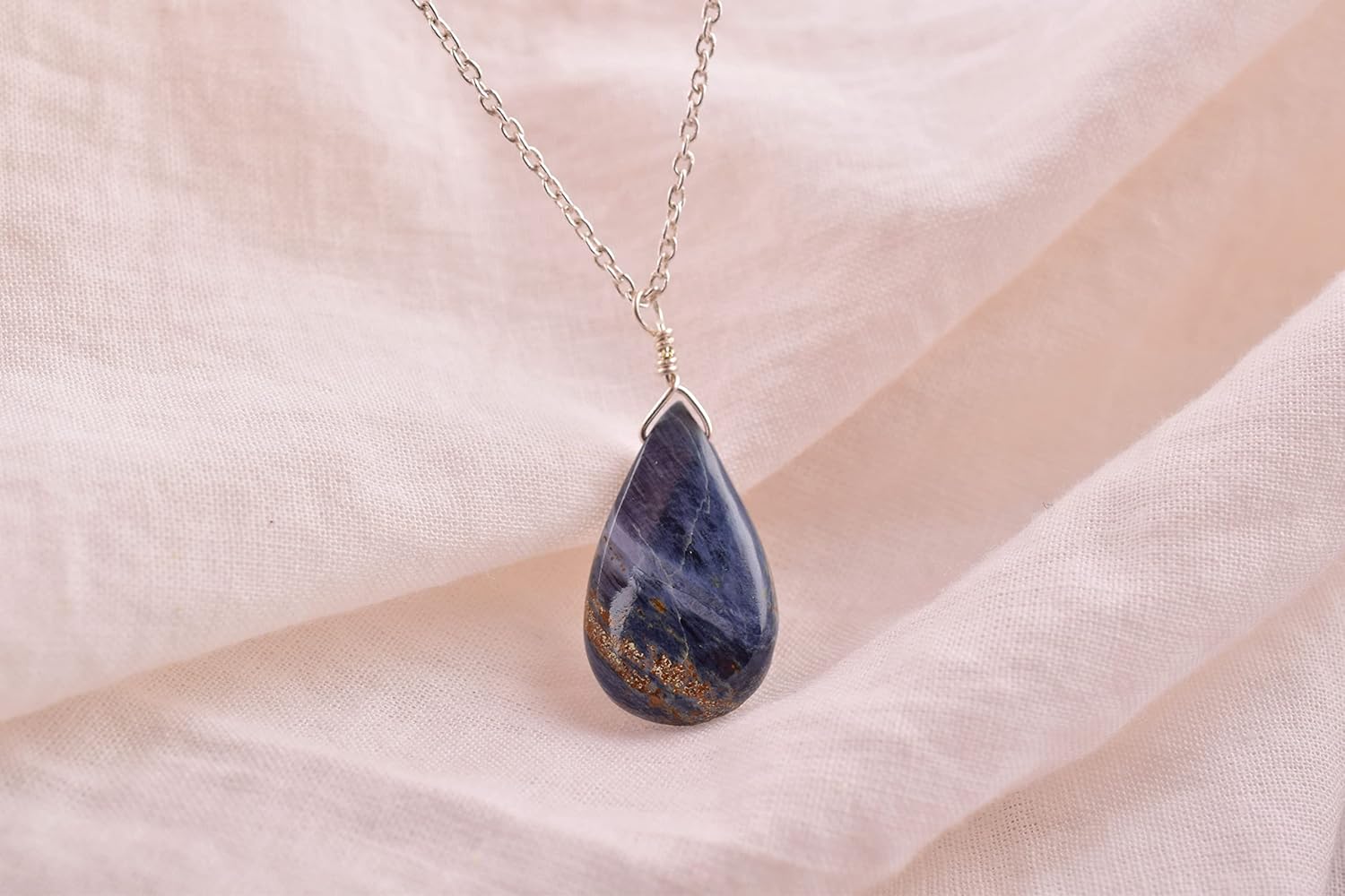 Natural Pietersite Plain Pear Pendant Necklace, Pear Cabochon Gemstone, Energy Healing Crystals, Birthday, Gift for Her, Gemstone Jewelry 18 inch AAA+ Quality - Image 5