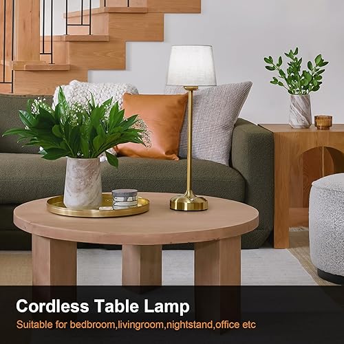 Miniatura 3 de YAYZA! Lámpara de mesa inalámbrica de altura ajustable, pantalla de tela, 7500 mAh, recargable, LED, inalámbrico, táctil, luz nocturna, atenuación