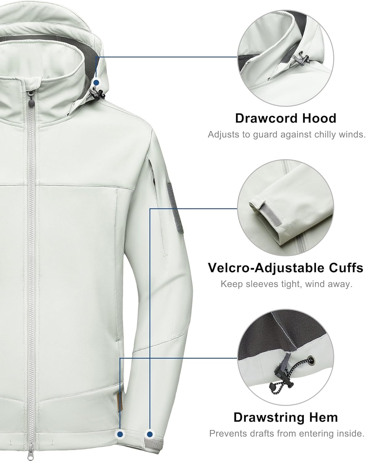 Little Donkey Andy Men's Softshell Jacket Hooded Light Waterproof Tactical Jacket Fleece Windbreaker Jackets with 8 Pockets - Image 4