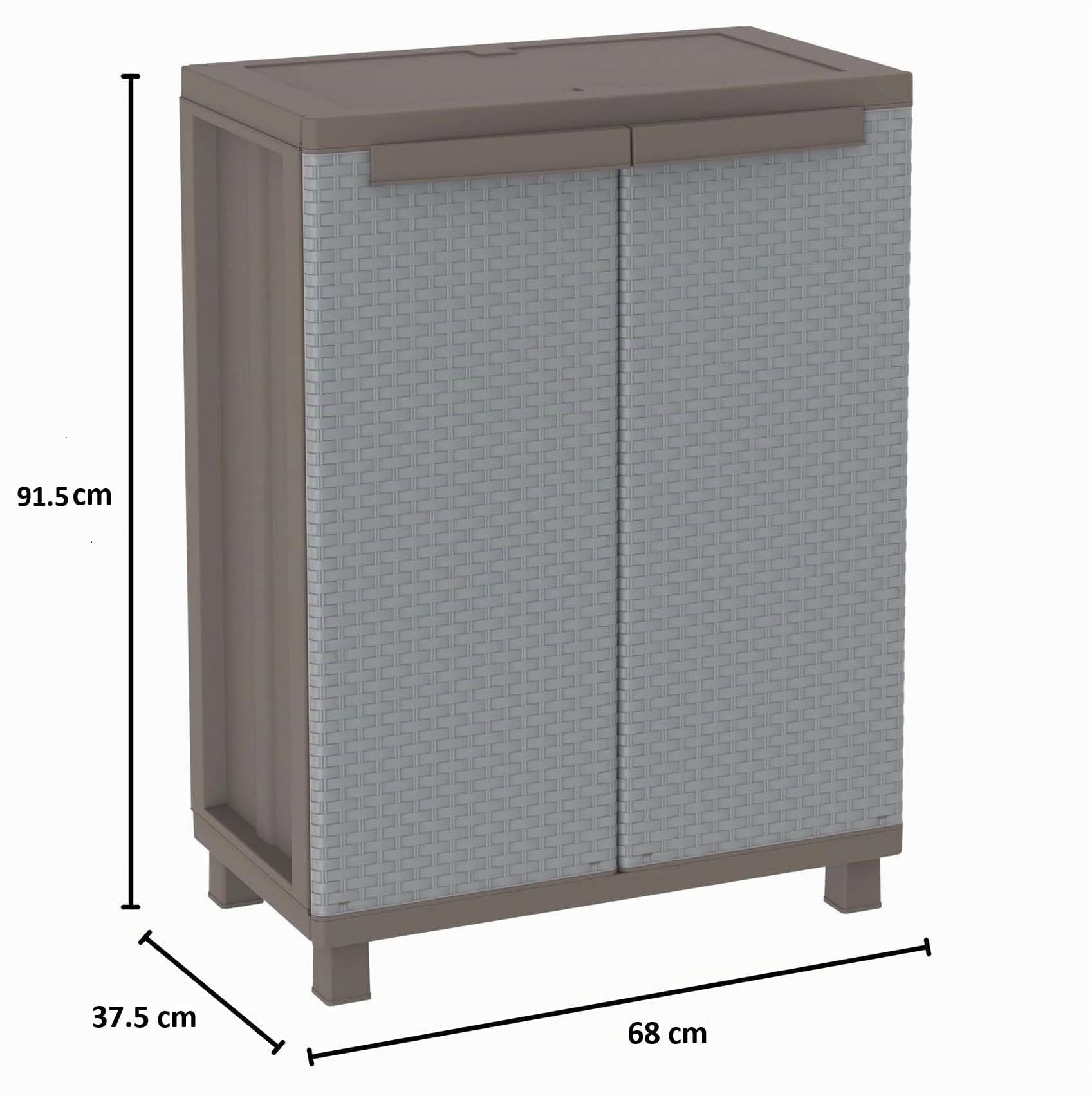 Schrank mit zwei Türen in Rattan-Optik, Taubengrau, 68x37,5x91,5 cm