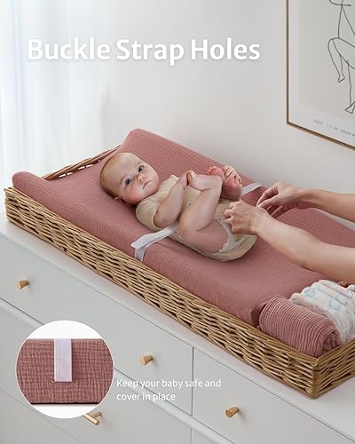 Miniatura 40 de Blissful Diary Fundas para cambiador de muselina para niñas y niños, algodón ultra suave y transpirable, 2 paquetes (Verde romano y hoja), fundas