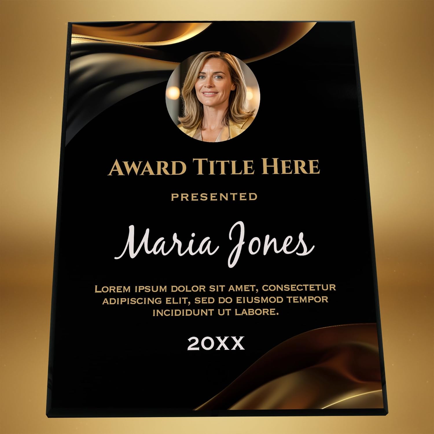 8x10" Personalized Black Crystal Plaque for Awards and Trophies, Custom Award Plaque for Employee of the Month, Retirement, Leadership and Appreciation Gifts, Design 1