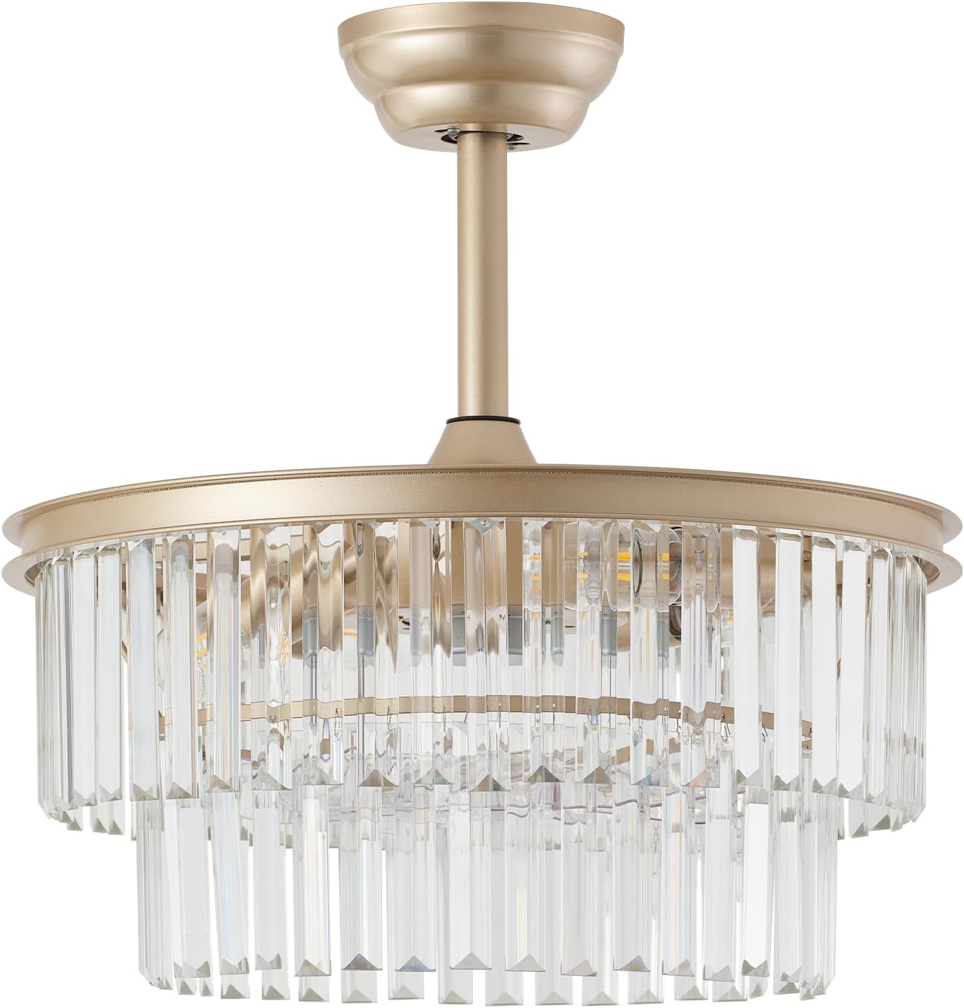 20" Gold Crystal Fandelier Ceiling Fans with Lights, Caged Gold Crystal Chandelier Ceiling Fan with Light Remote Control with 6 Speeds for Bedroom, Nursery, Living Room