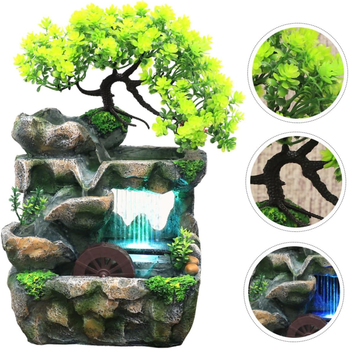 TIDTALEO Indoor Mini Water Fountain Resin Tabletop Fountain Ornament for Relaxation and Zen Meditation Peaceful Desk Decoration with Flowing Water Humidity Enhancer Stylish Home and Office