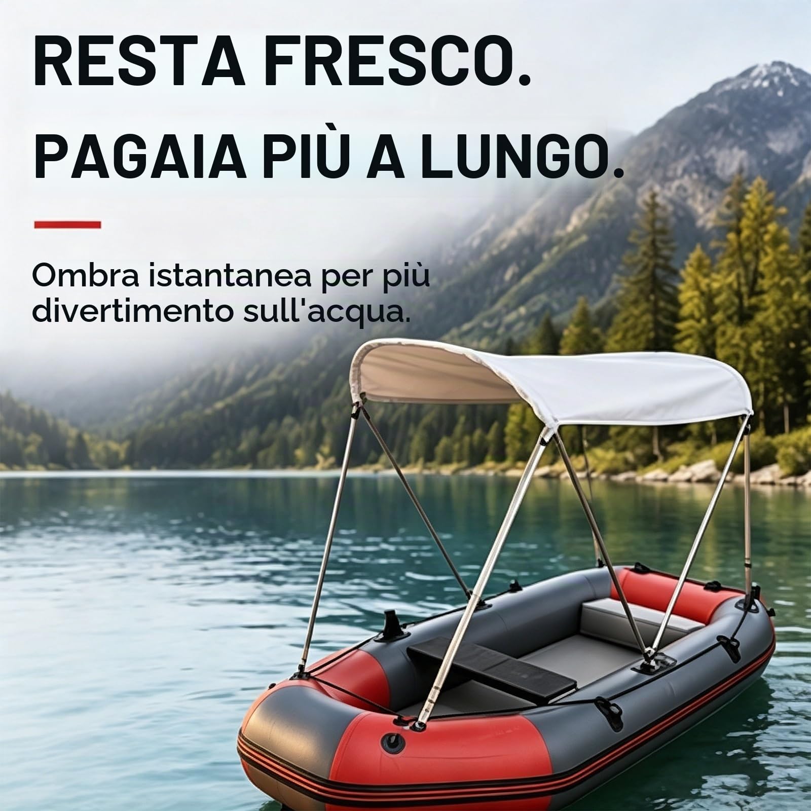 Tendalino per Gommoni, Telo Marino Idrorepellente, Telaio in Alluminio Pieghevole, Parasole Universale per Piccole Imbarcazioni