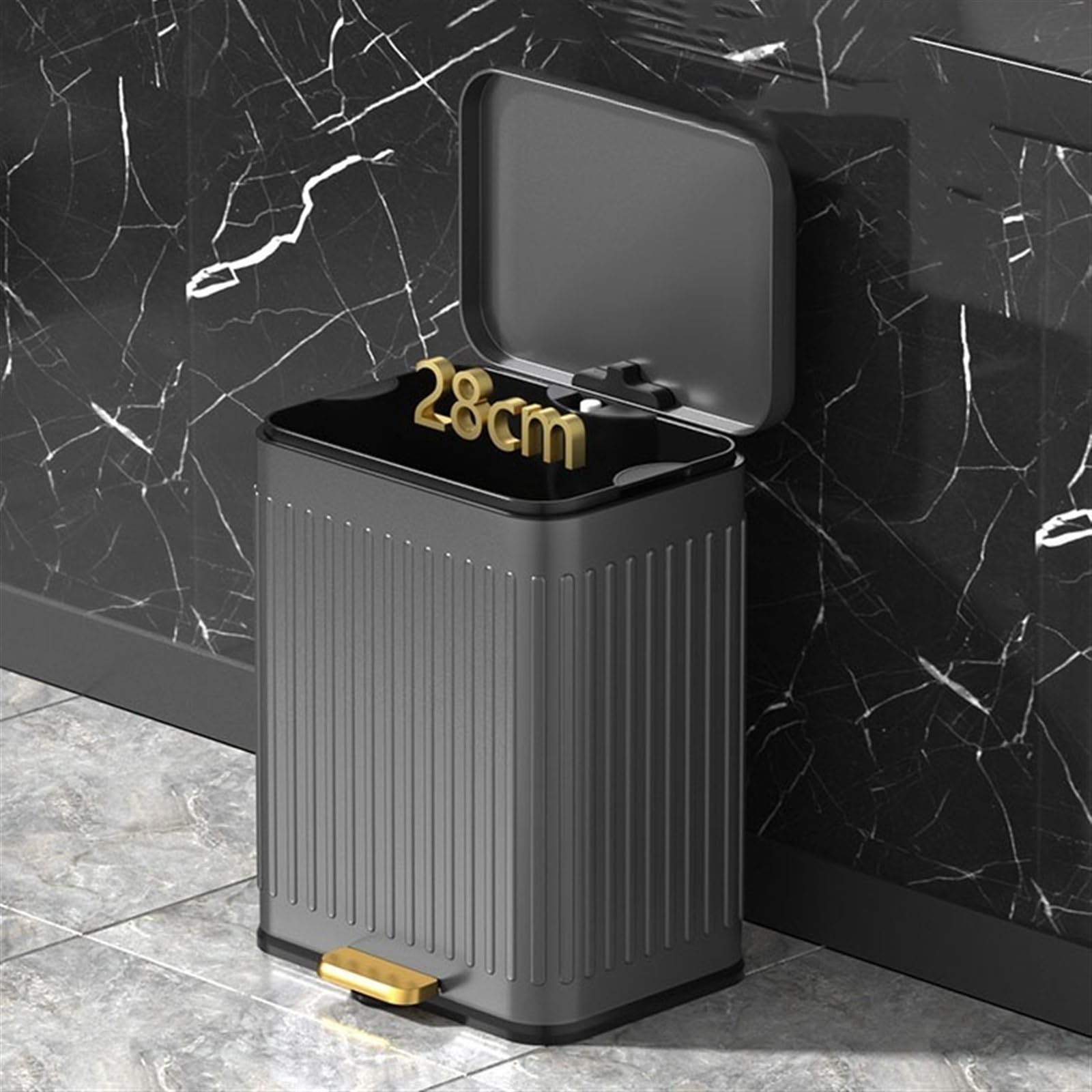 Papelera de Escritorio Bote de basura de acero inoxidable de lujo con tapa de cierre suave, bote de basura de apertura escalonada a prueba de huellas dactilares, cesto de basura con pedal retro con re